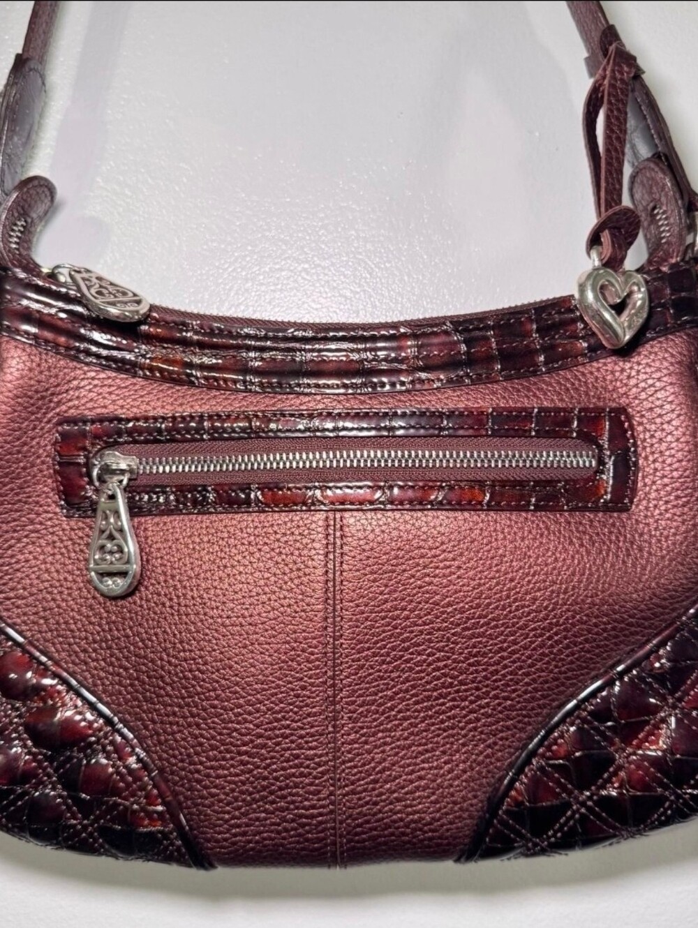 BRIGHTON Metallic Bronze & Brown Pebbled Leather Shoulder Bag 12 x 8 x 1.5 NEW!!